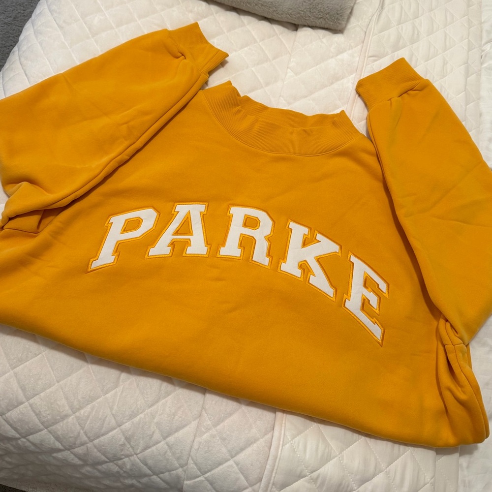 PARKE Apricot Mockneck Sweatshirt XXL | Fall Cozies Varsity Oversized Orange Top